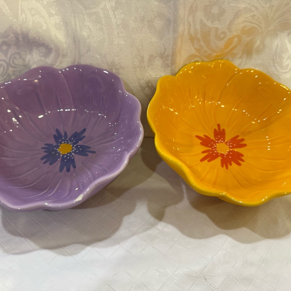 Purple and Yellow Floral Ceramic Bowls